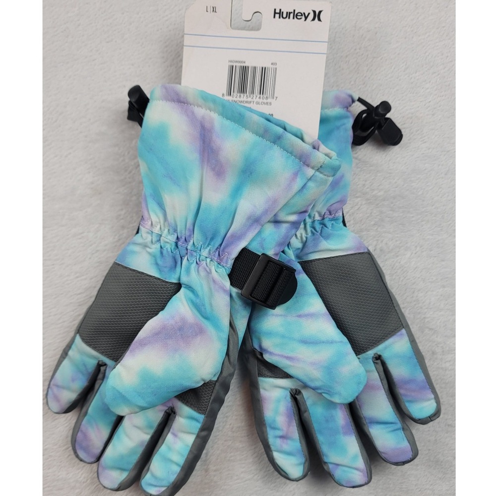 NWT Hurley Snowdrift Gloves Blue Purple Tie Dye Water Resistant Winter Ski L XL - Picture 2 of 5